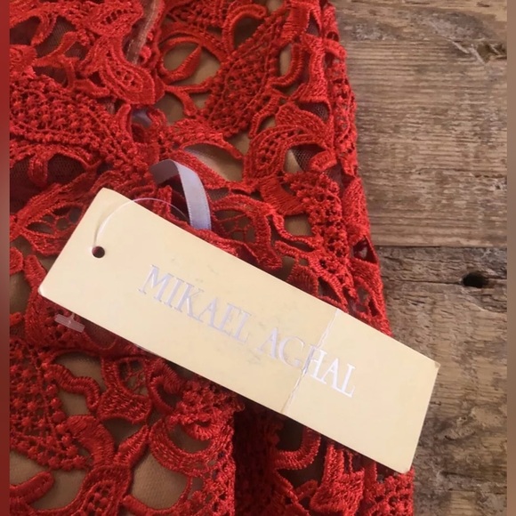 NWT Mikael Aghal Red Lace Merana Sheath Dress Size 12 - Picture 6 of 6